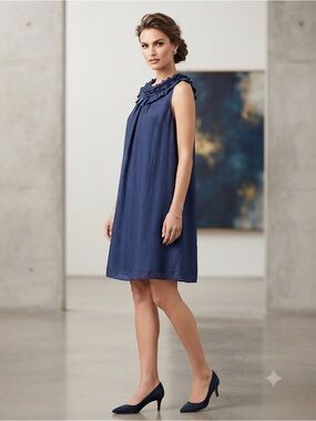 Dialogue Silk Sleeveless Dress in Royal Blue